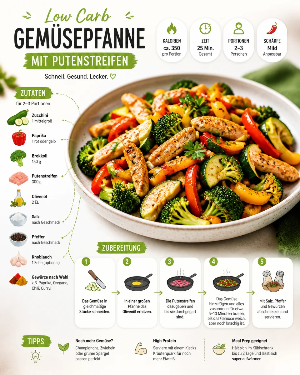 Low Carb Gemüsepfanne mit Putenstreifen für eine ausgewogene Ernährung