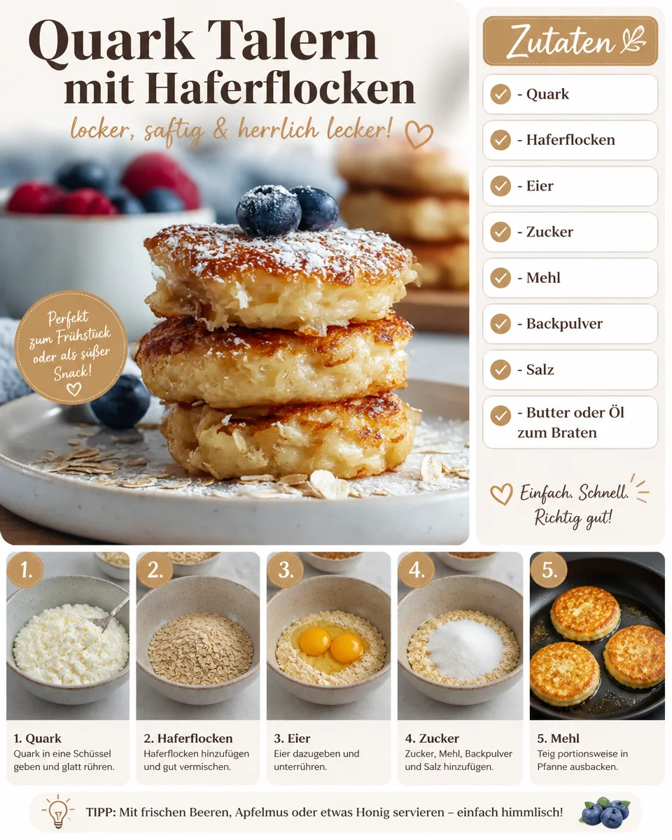 Köstliche Quark Talern mit Haferflocken auf einem Teller