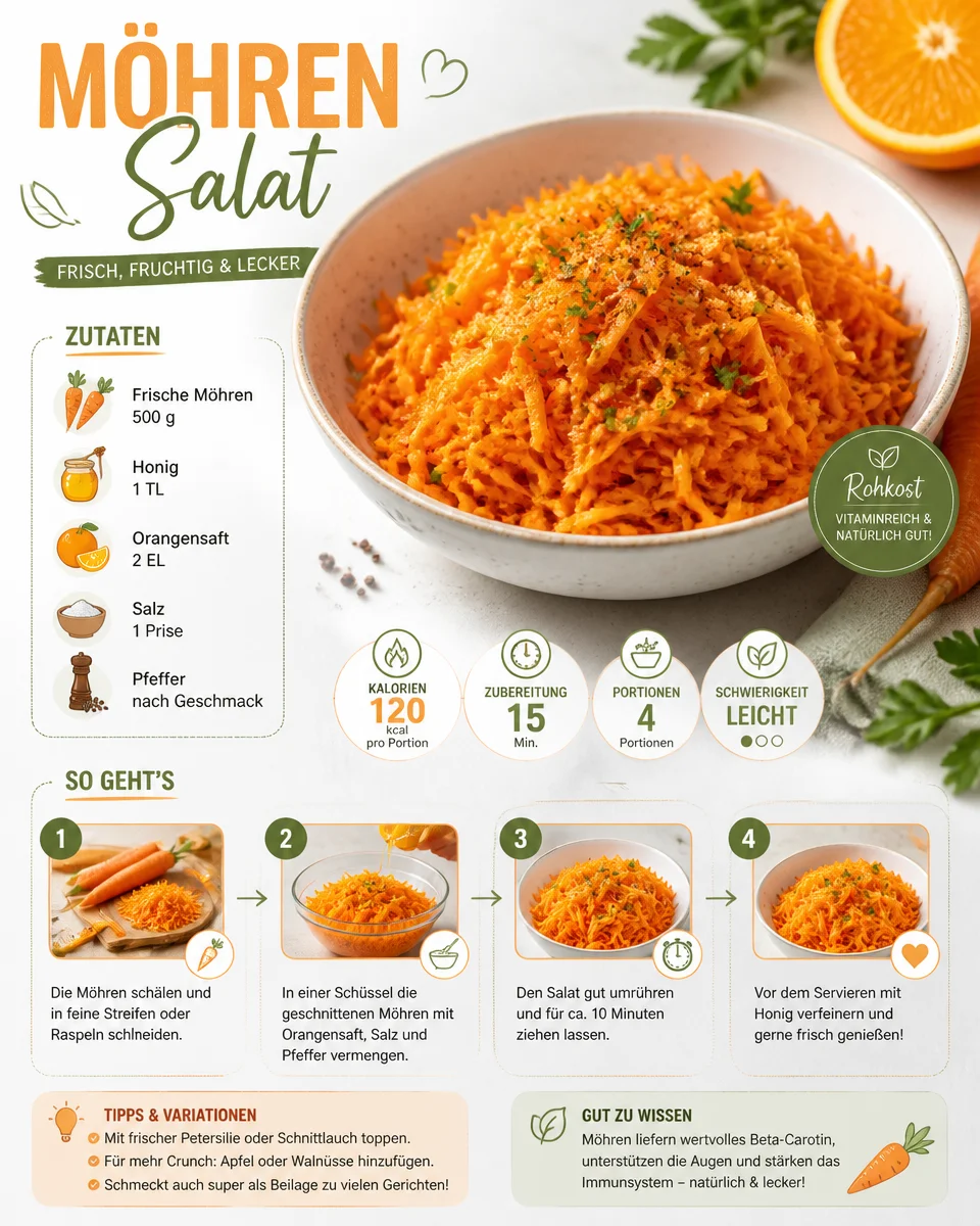 Rohkost-Salat mit Möhrengemüse, frisch zubereitet und farbenfroh serviert