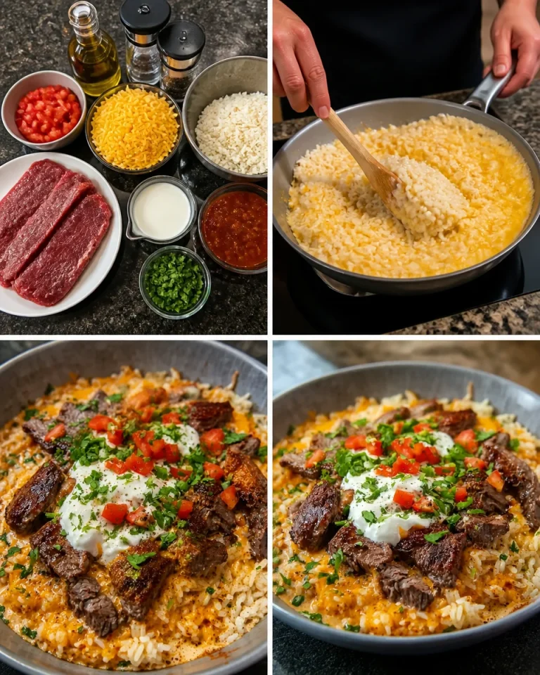 Steak Queso Reisschüssel mit zartem Steak und Käse
