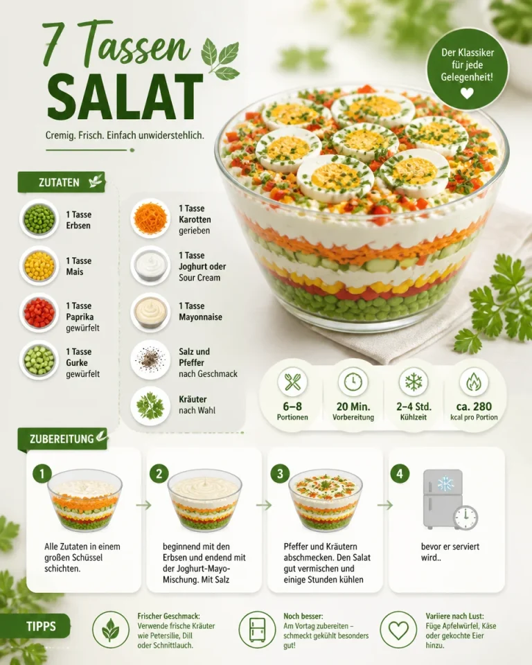 Bunte 7 Tassen Salat in einer Schüssel, lecker und gesund