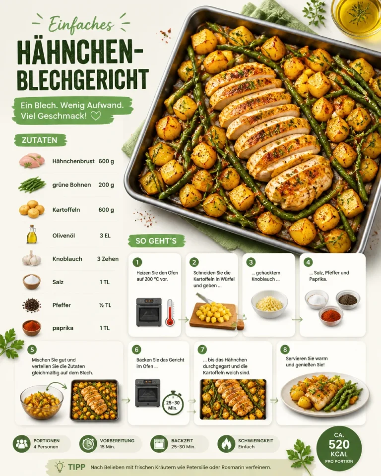 Einfaches Hähnchen-Blechgericht mit Gemüse und Gewürzen im Ofen zubereitet