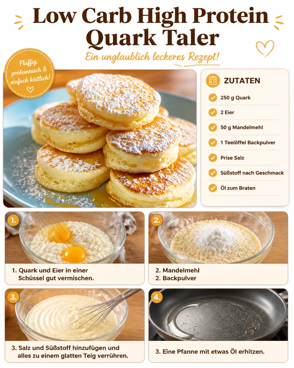 Hoher Protein Quark Taler auf einem Teller mit frischen Zutaten