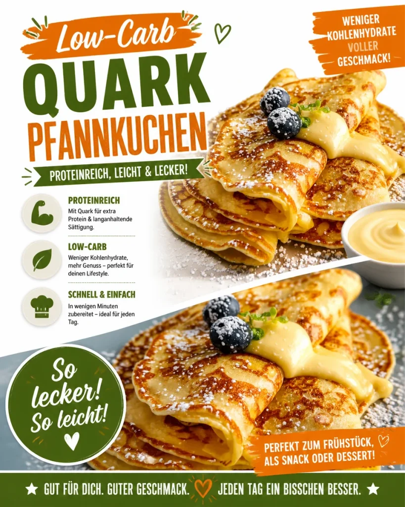 Low-Carb Quarkpfannkuchen auf einem Teller serviert