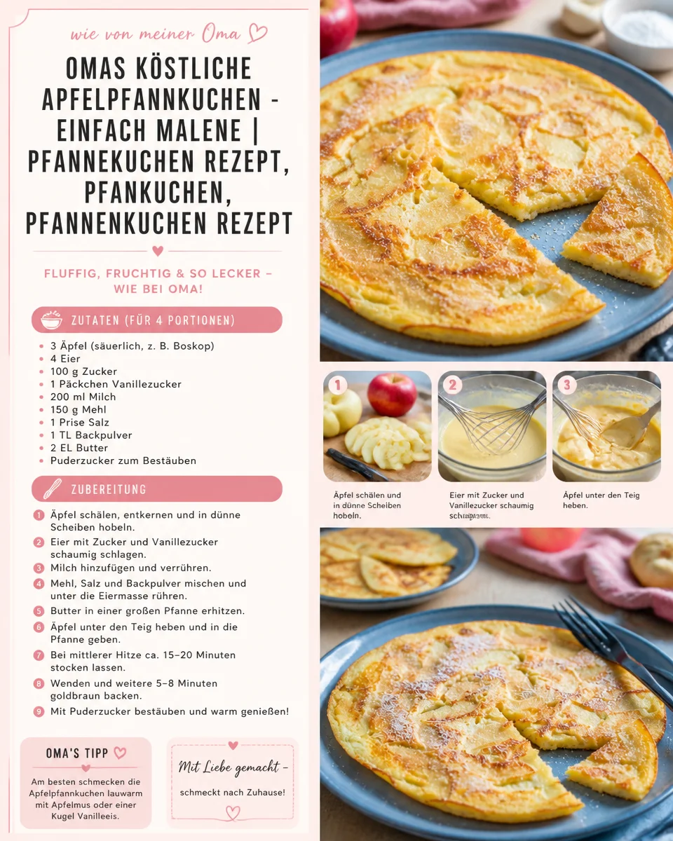Omas köstliche Apfelpfannkuchen auf einem Teller serviert