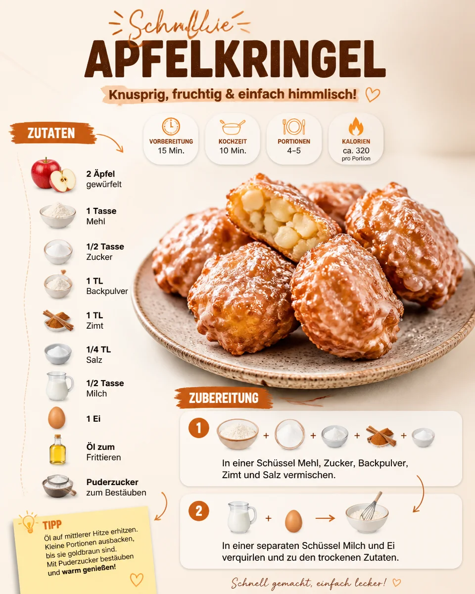Schnelle Apfelkringel mit Äpfeln und Zimt auf einem Teller