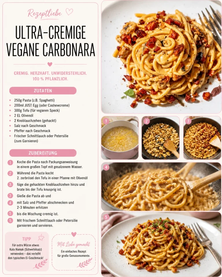 Ultra-cremige vegane Carbonara mit Pasta und pflanzlicher Sauce