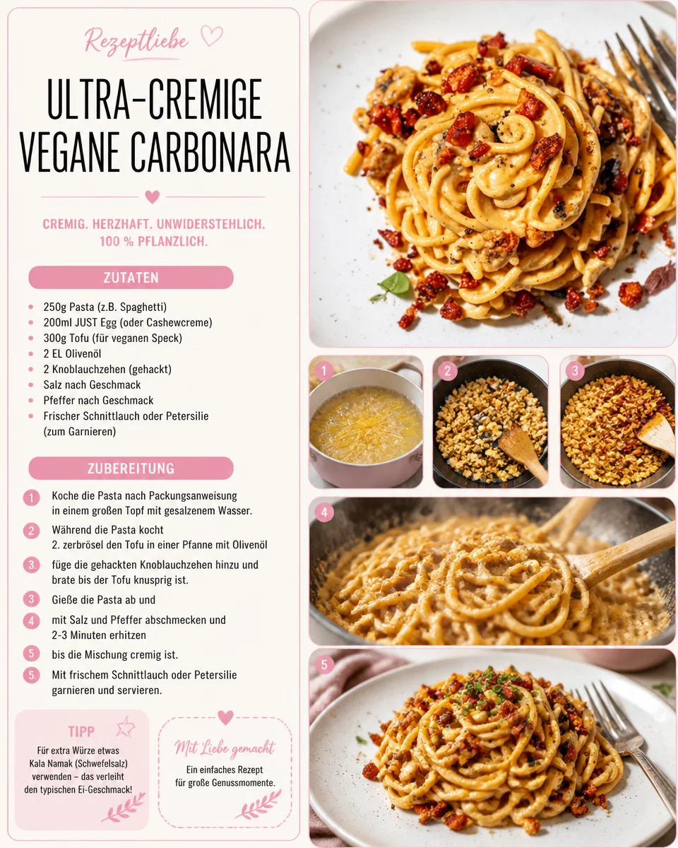 Ultra-cremige vegane Carbonara mit Pasta und pflanzlicher Sauce