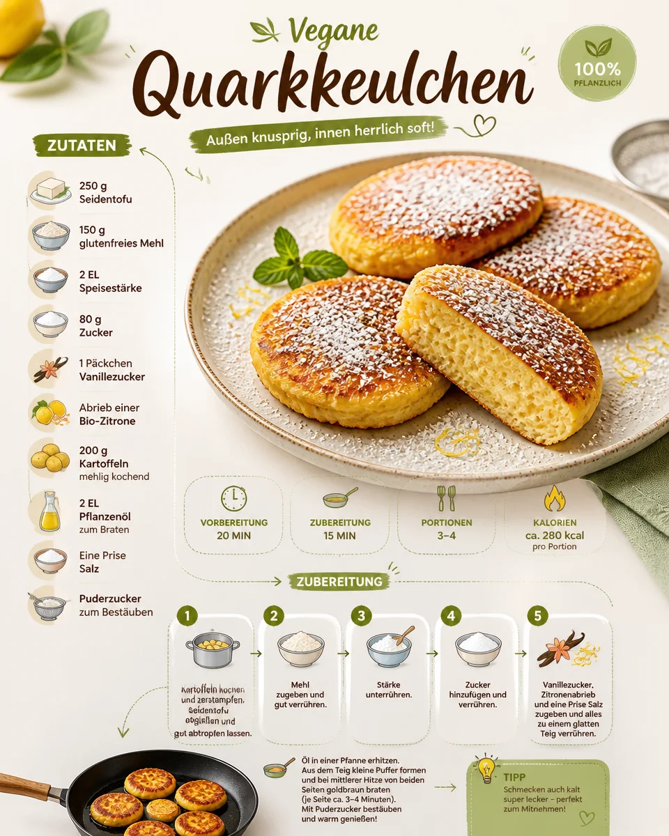 Vegane Quarkkeulchen aus pflanzlichen Zutaten zubereitet.