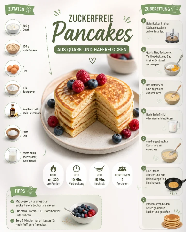 Zuckerfreie Pancakes aus Quark und Haferflocken auf einem Teller