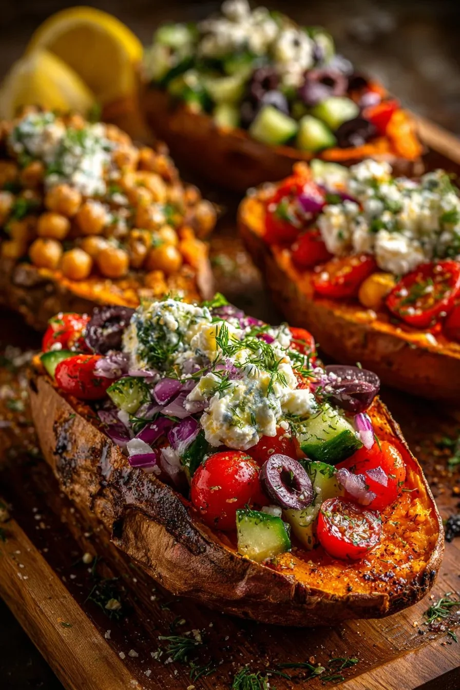 Mediterranean stuffed sweet potato boats